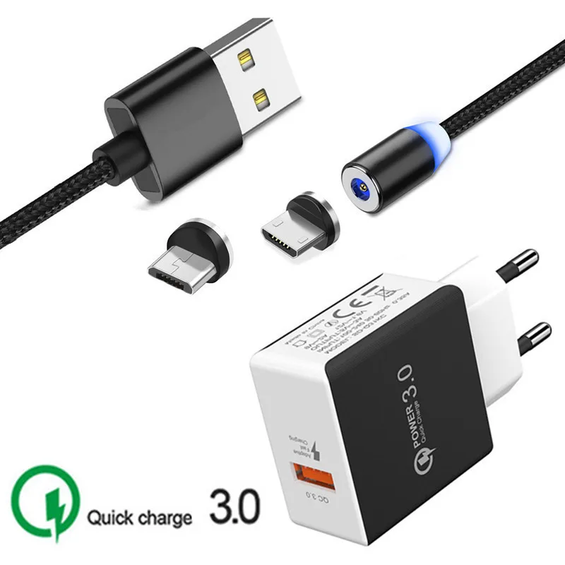 Micro USB Магнитный зарядный кабель Oppo F7 K1 QC 3,0 быстрое зарядное устройство адаптер для Samsung Galaxy A3 A5 A7 J5 J7 Neo S6 S7 край A10