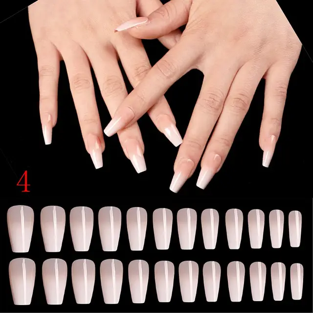 24pcs/Set Detachable Long Coffin Fake Nails European Rainbow Ballerina Full Nail Art Tips Colorful Beauty Artificial False Nails Series A 4