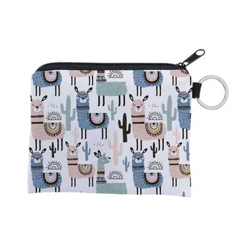 

Cute Adult Kids Unisex Cartoon Alpaca Pattern Coin Mini Purse Fashion Card Case Holder Key Ring Pouch Zipper Small Change Bag