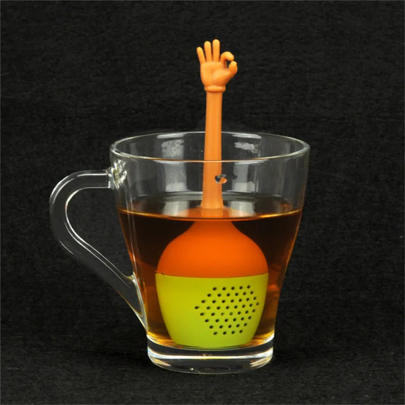 

1PC Black Tea Strainer Creative Hand Gestures Tea Filter Silicone Tea Strainer Herbal Spice Infuser Filter Diffuser Kitchen Tool
