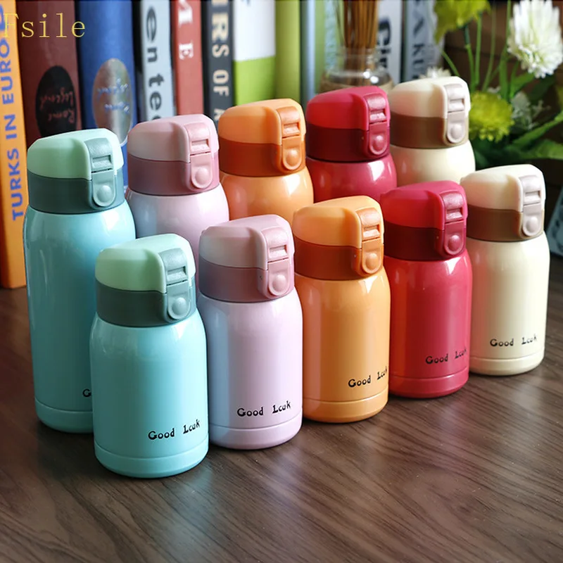 

Candy-colored Bouncing Cap with Rope Stainless Steel Security Bottle Student Lady Mini Vacuum Flask Cute Portable Water Bottle