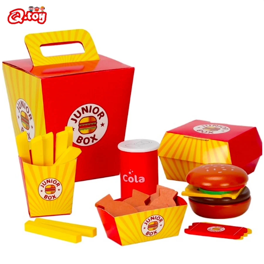Pretend Play Toys Wooden Play Food Wooden Hamburger With French Fries