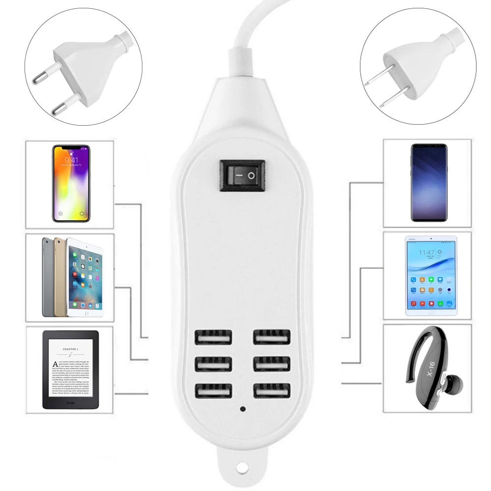 Зарядное устройство Док-станция 6 портов USB зарядное устройство концентратор 25 Вт 5A EU/US вилка настольная настенная розетка адаптер питания для быстрой зарядки для телефона планшета Universa