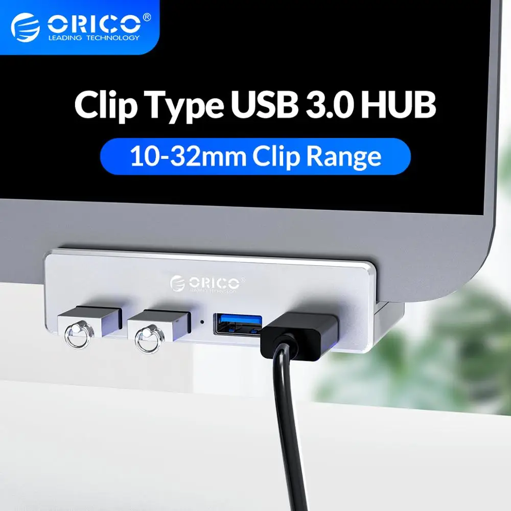 Venta ORICO-adaptador/divisor USB de 4 puertos para ordenador de escritorio y portátil, concentrador USB 3,0 tipo Clip de aluminio externo, Accesorios para ordenador (MH4PU) m6KVBBkV