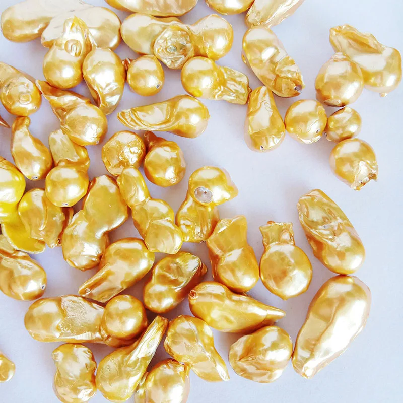 

1 pc big gold pearl beads, KESHI PEARL ,100% freshwater PEARL, BAROQUE SHAPE . FULL drilled hole,GOLD PLATING COLOR