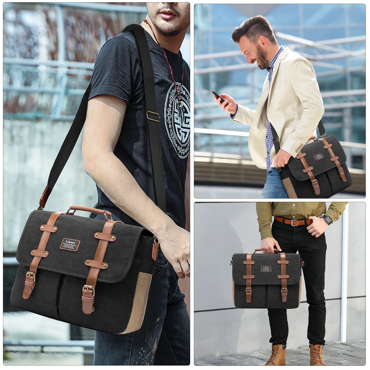 Business canvas computer bag fashion Men's shoulder messenger large capacity laptop |