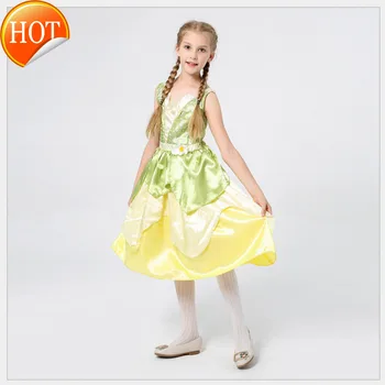 

Girls Princess Tiana Dress up Costume Kids Cosplay Princess and The Frog Clothing Child Birthday Party Halloween Fancy Ball Gown