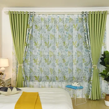

Nordic Pastoral Contrast Stitching Contrast Cotton and Linen Shading Curtains for Living Dining Room Bedroom.