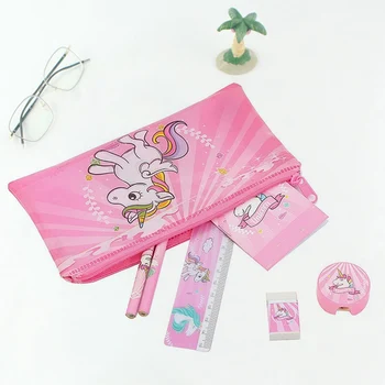 

Pencil Rubber Book Ruler Rainbow Unicorn Pencil Case Stationery Suit Pink Large Capacity Creative Stationery School Supplies
