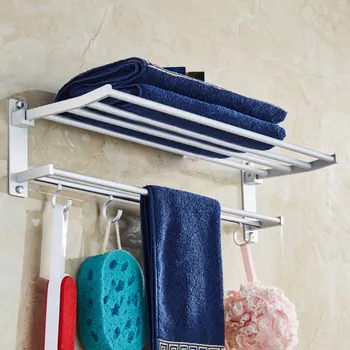 

40/50/60cm Household Multifunction Metal Towel Bars With 5 Hooks Folding Rack for Kitchen Bathroom Sundries Organization Shelves