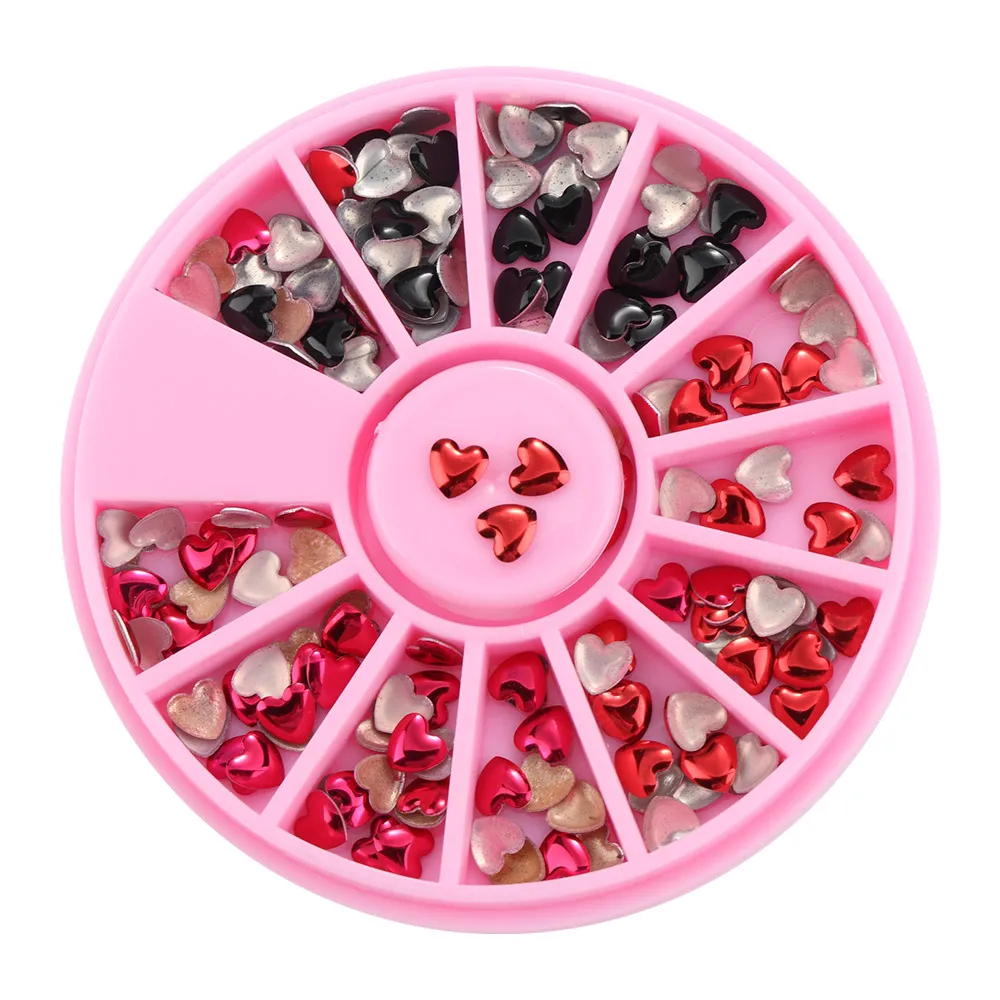 1 Box 3D DIY Nail Art Tips Heart Shape Nail Art Decoration Red Black Mixed Color 3D Nail Rhinestone - Цвет: 3