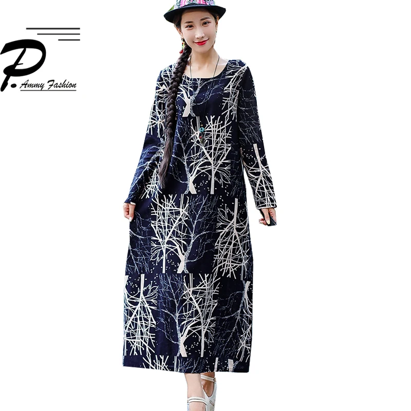 Женское осеннее хлопковое белье Aztec с рисунком Плюс Размер Макси длинное платье