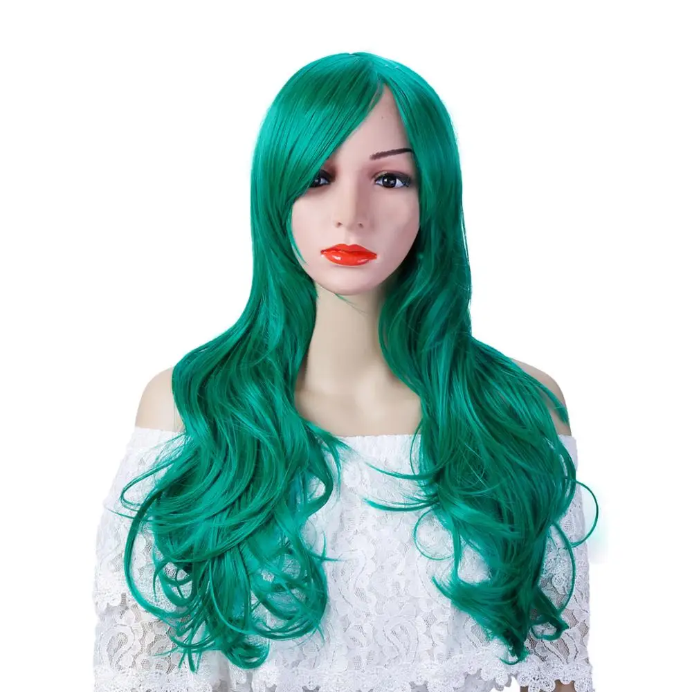 AOSIWIG длинные волнистые волосы для женщин Косплей натуральный синтетический парик с челкой волна розовый фиолетовый зеленый термостойкие волокна 10 цветов - Цвет: shenlvse