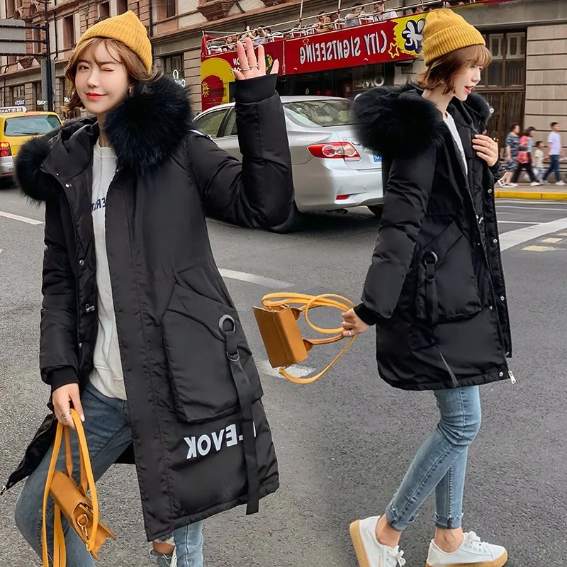 

Mid-length down Jacket Cotton-padded Clothes Women's 2019 Winter New Style Students Korean-style Waist Hugging Large Size Loose