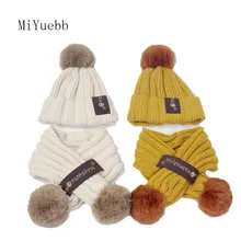

Children's hats and scarves two-piece suit ear protection baby boys and girls warm woolen knitted hats 3mz3