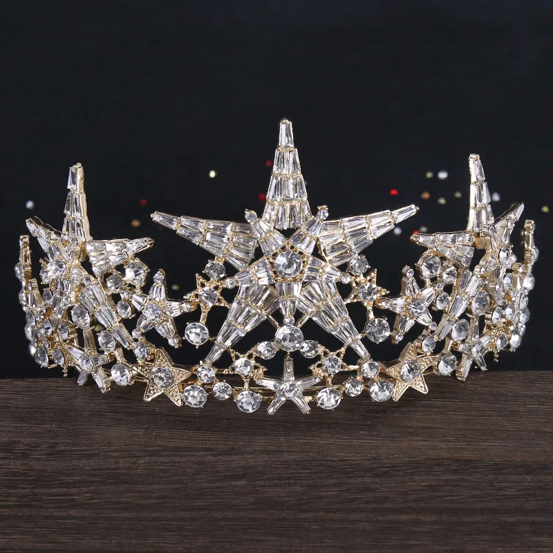 Star Crown Headpiece Bridal Tiara With Stars Baroque Headband Wedding Hair Accessories Hair Jewelry Crystal Tiaras and Crowns