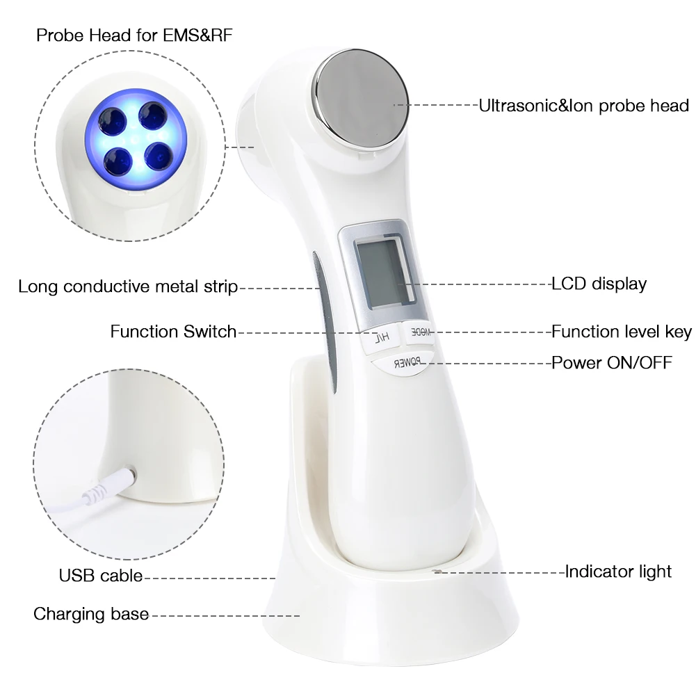 6 в 1 светодиодный RF фотонная терапия массажер для кожи лица лифтинг омоложение вибрационное устройство EMS ионная микротоковая мезотерапия машина