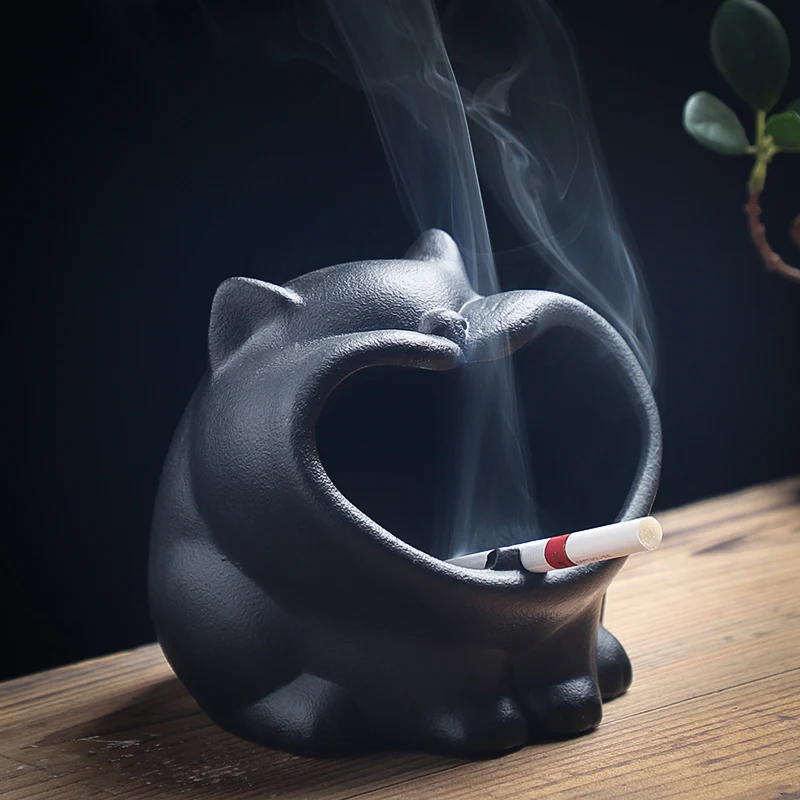 Cute Cartoon Small Animal Yawn Cat Ceramic Ashtray Creative Personality Large Coffee Table Car Fashion | Дом и сад