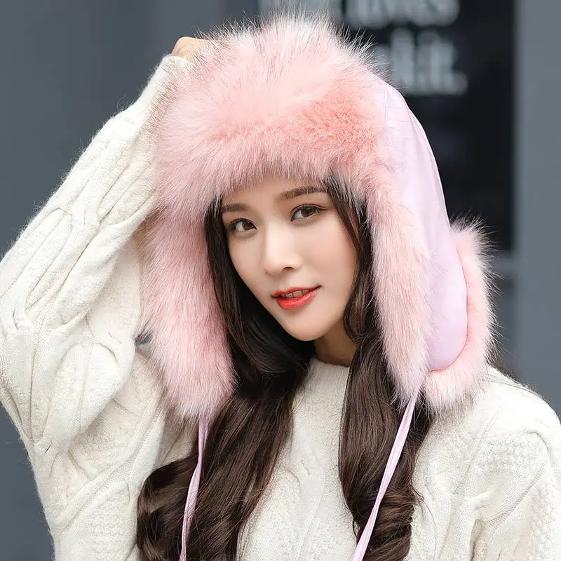 

HT2681 Winter Hat Men Women Ski Russian Hat Thick Warm Rabbit Fur Hat Leather Earflap Trapper Russian Cap Ushanka Bomber Hat