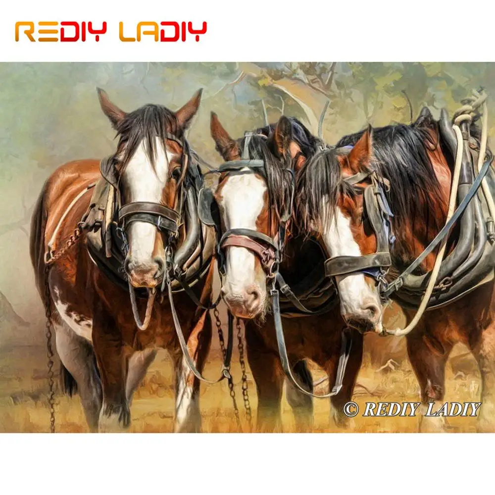 

DIY Diamond Embroidery Three Horses 5D Diamond Painting Full Square/Round Drill Diamond Mosaic Picture of Rhinestone Home Decor