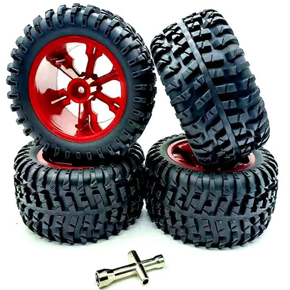 XHSESA 4PCS Soft Rubber Black Wheel Tires Wheel Hub Rims for Wltoys 1/10 1/12 104001 124019 RC Car Accessories 