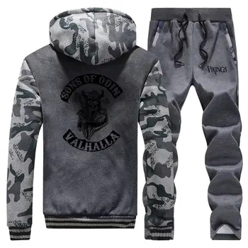 

Winter Tracksuit sweatpants Men Casual Outerwear Set Male 2Pcs vikings Cotton Fleece Thick Jacket Pant Mens coats Sets Clothing