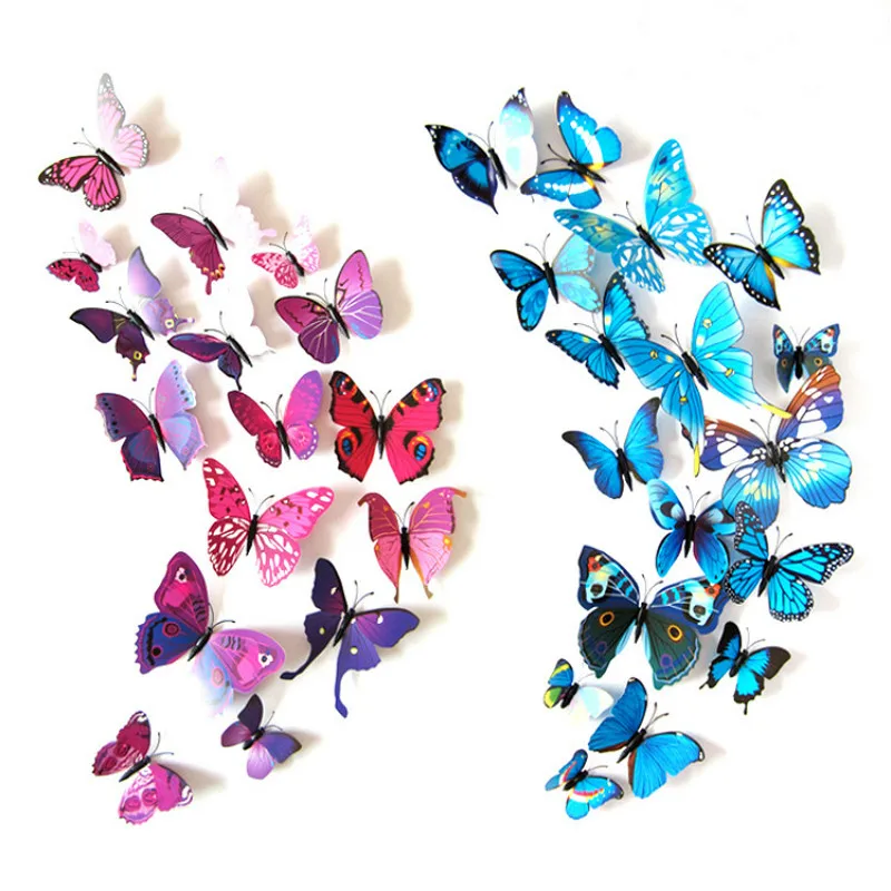 12 Uds. De pegatinas de PVC 3d para decoración de mariposas, manualidades para niños, decoración de vacaciones en casa, habitación, pegatinas de arte de la pared