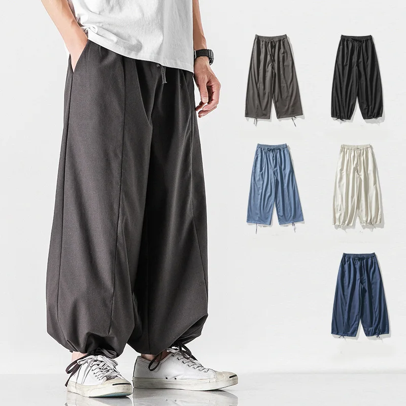 Chinese Style Hanfu Casual Wide Leg Pants Japanese Bloomers Men Tai Chi Kung Fu Martial Arts