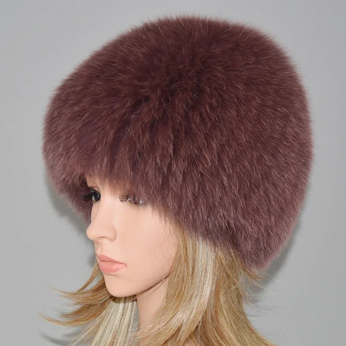 khaki pink Роскошная шапка из натурального Лисьего меха, женская зимняя вязаная шапка-бомбер из натурального Лисьего меха, женские теплые мягкие шапки-бини из лисьего меха - Цвет: khaki pink