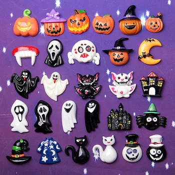 

10PC New Style Halloween Flat Back Resin Accessories Festival Decorative Art Material DIY Skeletons Pumpkin Craft Ornament Resin