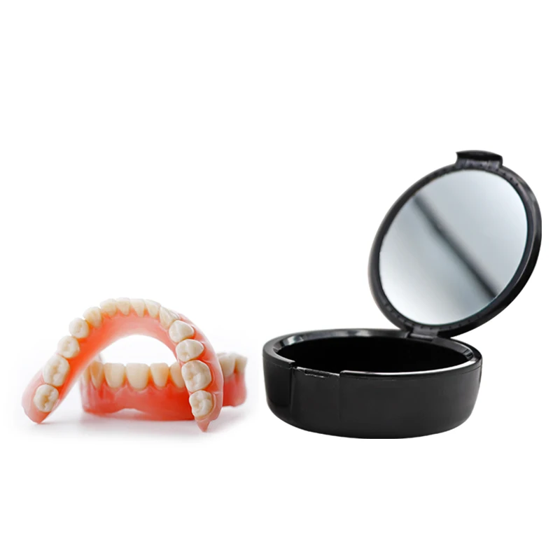 2pcs Dental False Teeth Storage Box Plastic Denture Case Organizer Bath Boxes with mirror |