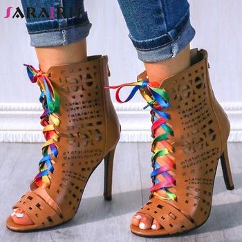 

SARAIRIS 2020 High Thin Heels Sandals New 2020 Summer Retro Rome Hollow Sandals Women Classic lace-up Gladiator Shoes Woman