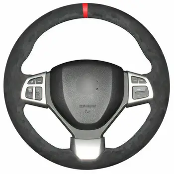 

For Suzuki Swift 2014-2016 Black Suede Steering Wheel Hand-stitch on Wrap Cover