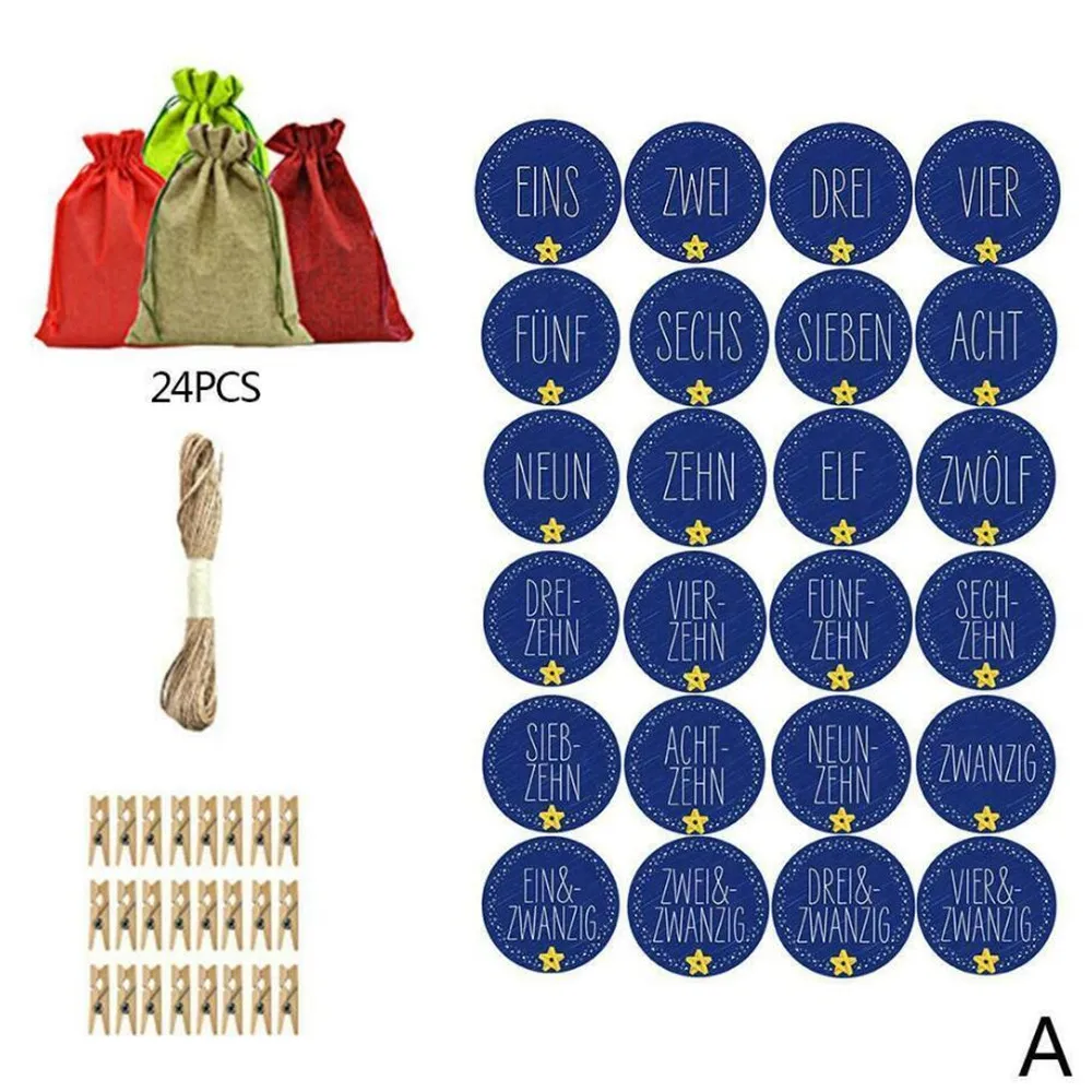 24 шт., тканевая сумка на Рождество с календарем, тканевая сумка на Рождество, Подарочная сумка на Рождество, Набор для творчества с календарем
