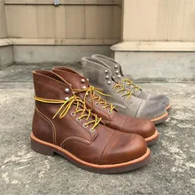 Yomior/Новинка; сезон весна-зима; винтажные рабочие Красные Мужские ботинки в байкерском стиле; качественные повседневные ботильоны из коровьей кожи с круглым носком и крыльями