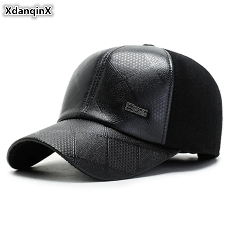 XdanqinX, Мужская зимняя шапка, искусственная кожа, бейсбольная кепка s, теплые мужские наушники, шапки, регулируемый размер, модная брендовая Кепка, Снэпбэк Кепка