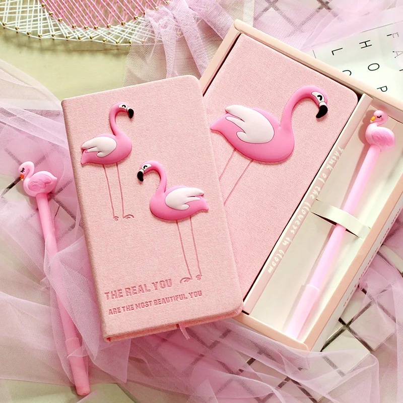 

Ins wind pink girl heart pen notepad zakka couple flamingo notebook gift box book set