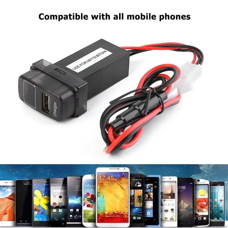 Для Mitsubishi зарядных порта USB для автомобиля Зарядное устройство с синий светодиодный вольтметр, 12 В, 24 В до 5 В, 2.1A USB телефон Зарядное устройство гнездо адаптера