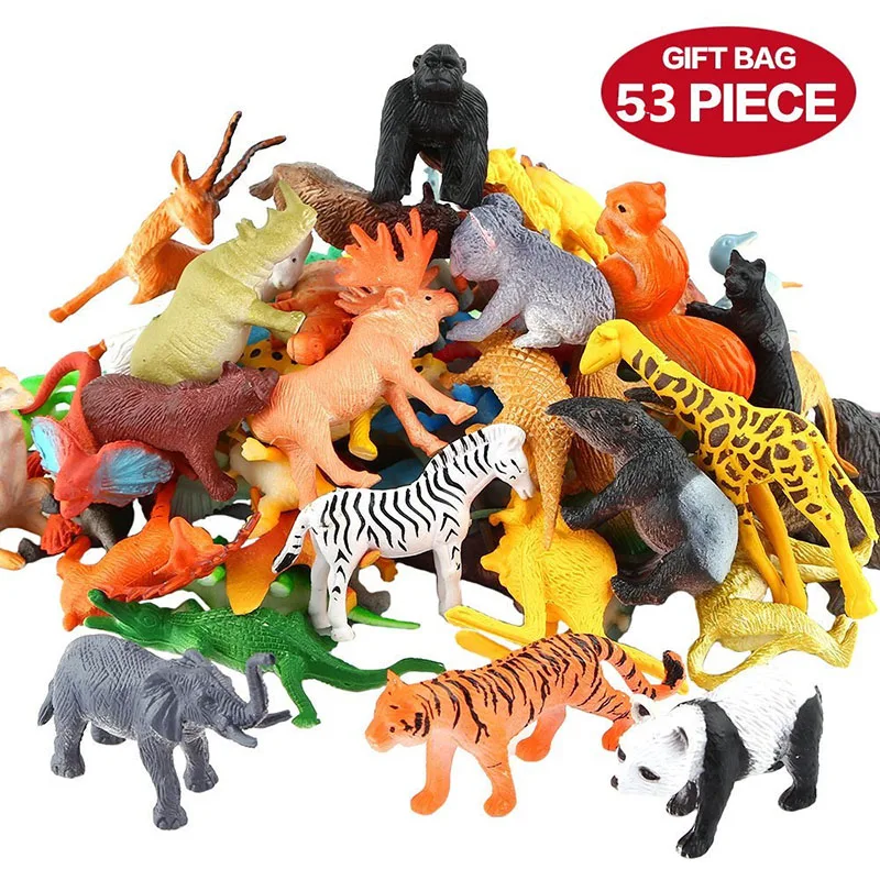 

53pcs/set Mini Animal Model Figure Action Toy Set Cartoon Simulation Animal Lovely Plastics Collection Toy For Kids