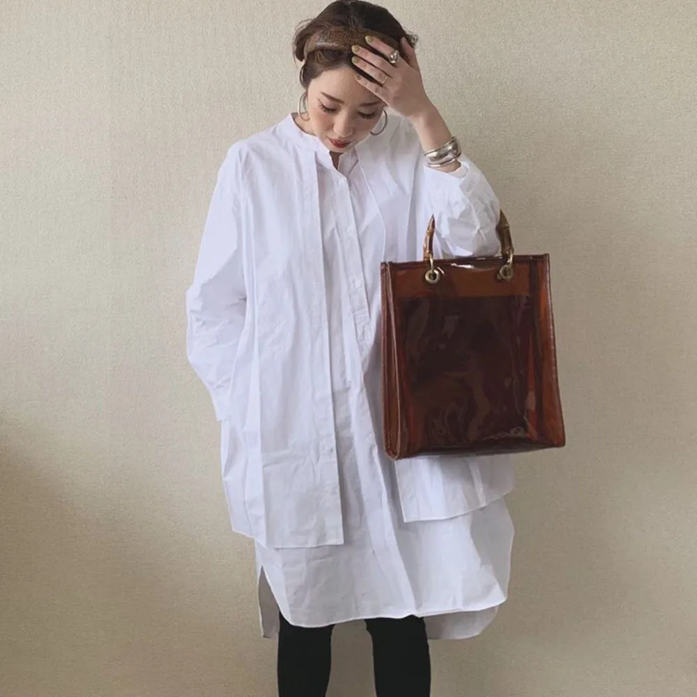 

2020 Autumn New Fashion Joker Commuter Office Shirt White Ladies Loose Solid Color Long Sleeve Top Blouse Korean Blouses Woman