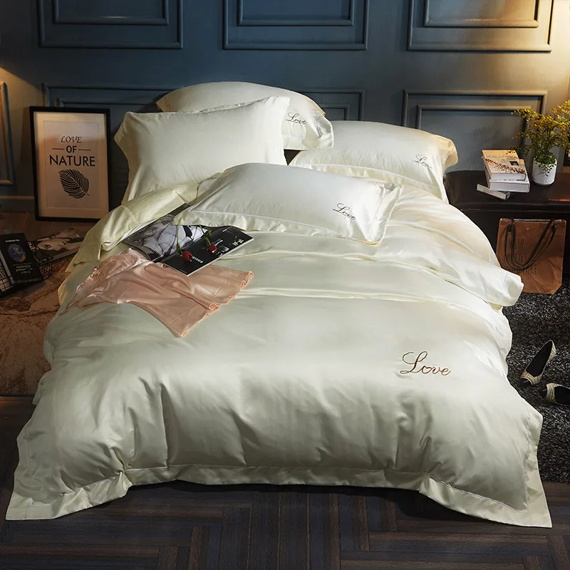 A/B версия шелк/хлопок сплошной цвет пододеяльник для двуспальной кровати King size высокого класса с вышивкой постельные принадлежности одеяло крышки - Цвет: QRJ-ban xia