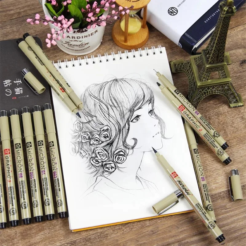 12 шт. Sakura Pigma Micron красивая для рисования ручки Водонепроницаемый иглы изогнутым