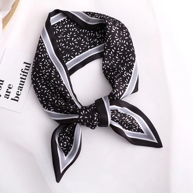 Sweet Love Print Women Small Silk Scarf Handle Bag Ribbons Female Head Scarves Sharp angle Green 90*10cm 39