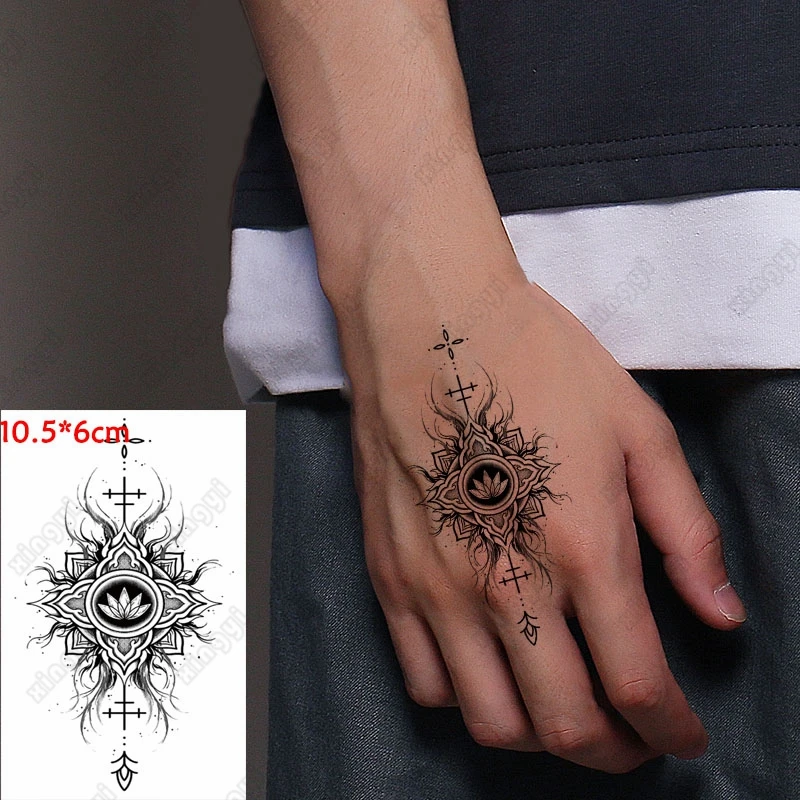 

Waterproof Temporary Tattoo Sticker Lotus Flower Cross Totem Women Flash Tatoo Arm Wrist Water Transfer Fake Tatto Body Art Men