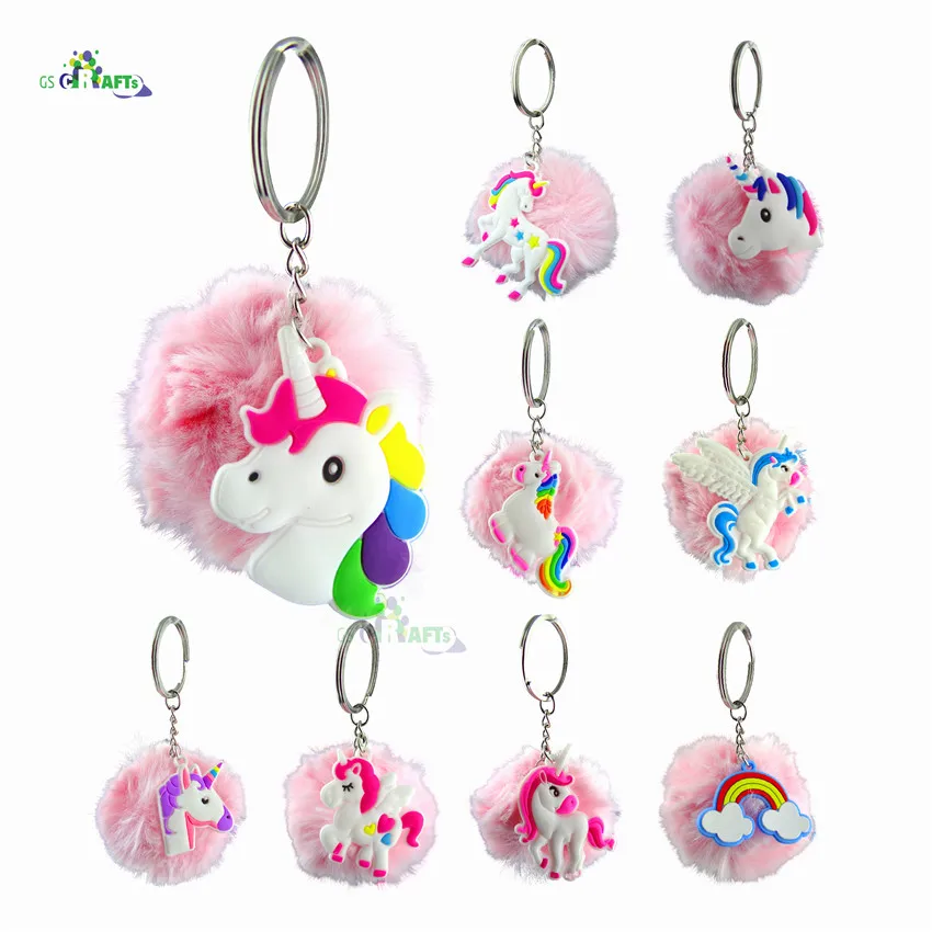 Kawaii Unicorn party Plush Toy Fluffy Fur Pom Metal Keyring Women Girls Bag Hang Pendant kids Gift toy | Дом и сад
