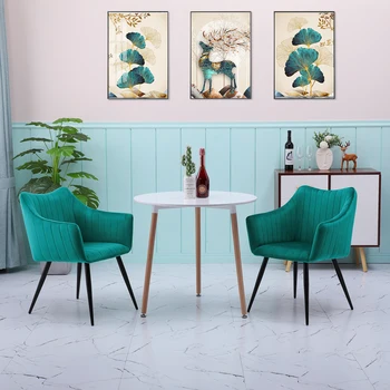 

Fabric Dining Chairs Green Armchairs Upholstered Metal Legs Accent for Living Restaurant Reception Dining Bedroom Dressing Table