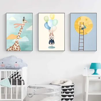 

Cute Giraffe Rabbit Moon Balloon Motorcycle Wall Art Canvas Painting Nordic Posters And Prints Wall Pictures For Kids Room Decor