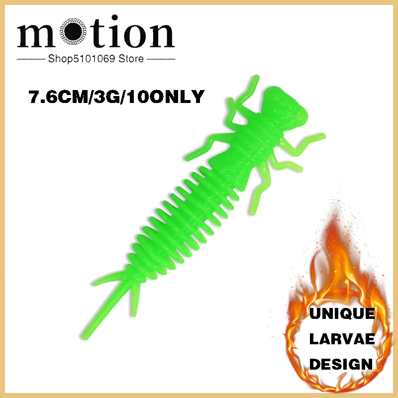

10pcs/lot Larva Soft Lures 76mm Artificial Lures Fishing Worm Silicone Minnow Lifelike Lures Swimbait Jigging Silicone Baits