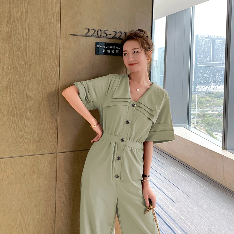 2020 Summer Women Short Sleeve Multilayer Collar Design Loose Casual Wide Leg Pants Jumpsuits Female Elegant Romper Overalls 2020 Summer Women Short Sleeve Multilayer Collar Design Loose Casual Wide Leg Pants Jumpsuits Female Elegant Romper Overalls