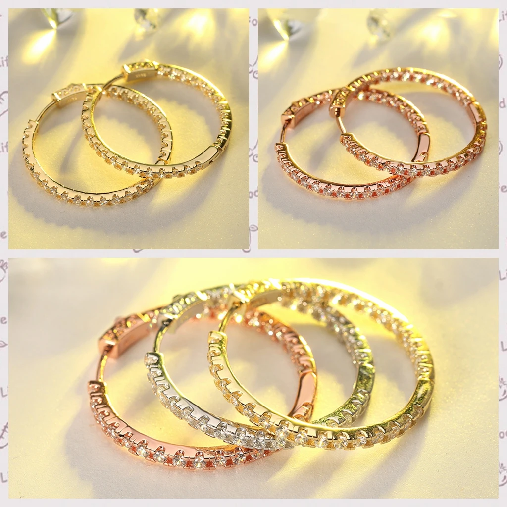 ORSA JEWELS 35mm Big Size Women Hoop Earrings Full Zircon 35 MM Circle Earrings Trendy Delicate Lady Luxury Party Jewelry OE137